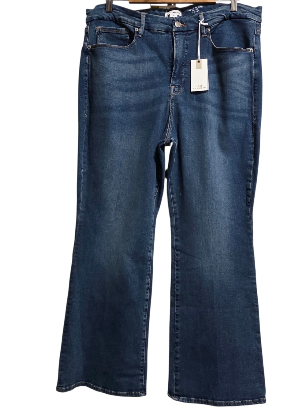 Good American Good Petite Flare Jeans 20 Plus Mid Rise Stretch Denim NWT